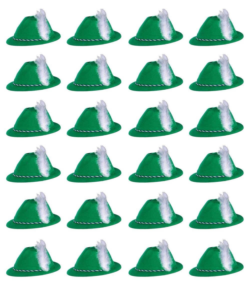 8371 24-Piece Velour Covered Plastic Bavarian German Style Tyrolean Hats